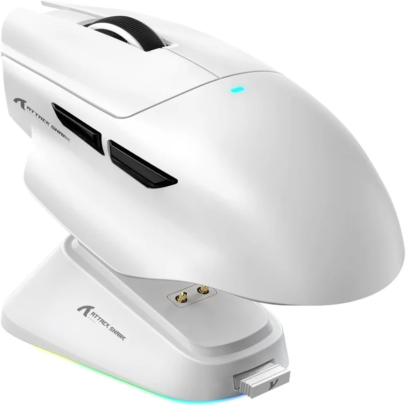 Mouse Gamer Attack Shark V6 Tri-mode Sem Fio 26.000 Dpi Com Dock Magnético RGB, Branco Mouse Gamer Attack Shark V6 Tri-mode Sem Fio 26.000 Dpi Com Dock Magnético RGB, Branco