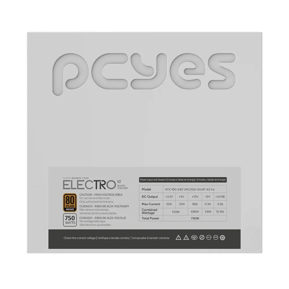 Imagem 3 de 5 do produto Fonte Gamer PCyes Electro V2 750w White Ghost 80 Plus Bronze - Elecv2wg750w