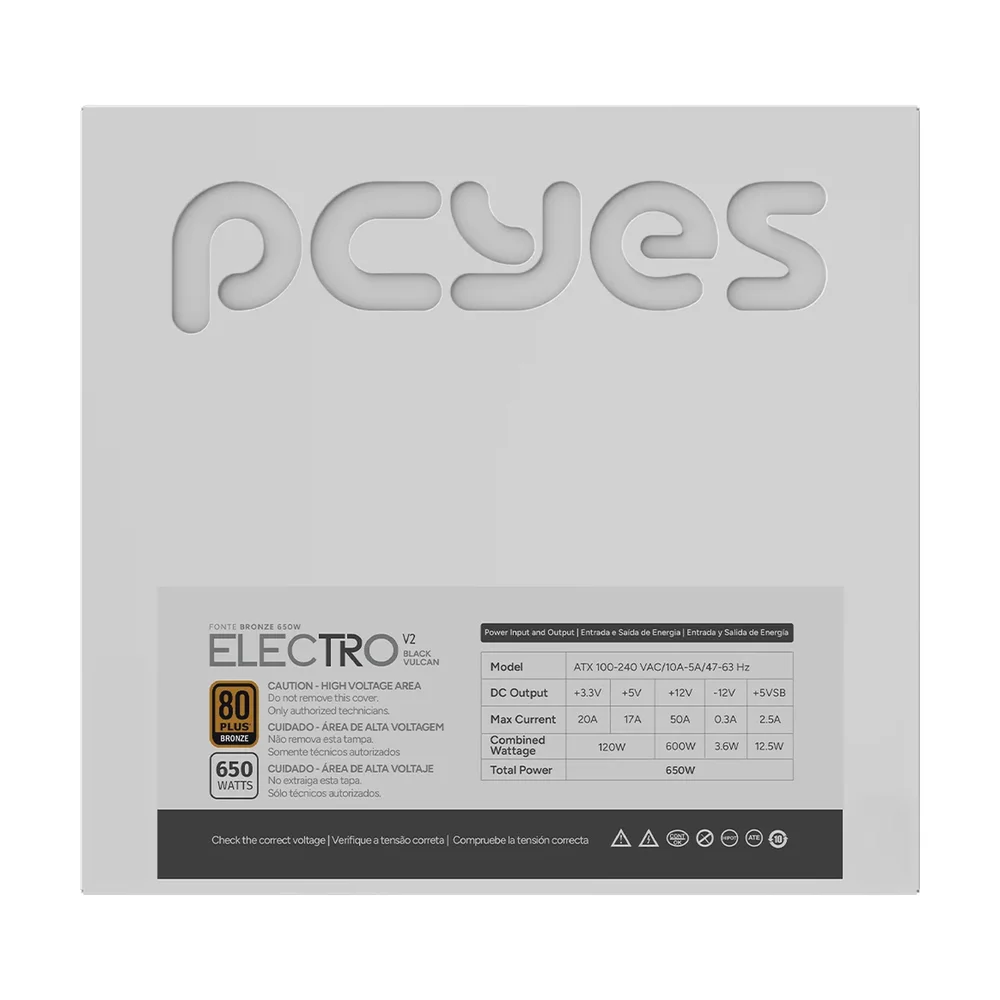 Imagem 2 de 5 do produto Fonte Gamer PCyes Electro V2 650w White Ghost 80 Plus Bronze - Elecv2wg650w