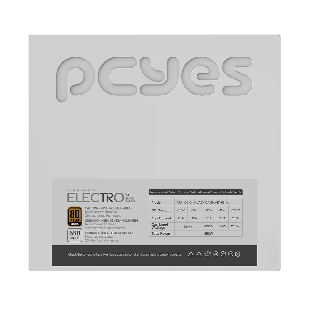 Imagem 4 de 5 do produto Fonte Gamer PCyes Electro V2 650w White Ghost 80 Plus Bronze - Elecv2wg650w