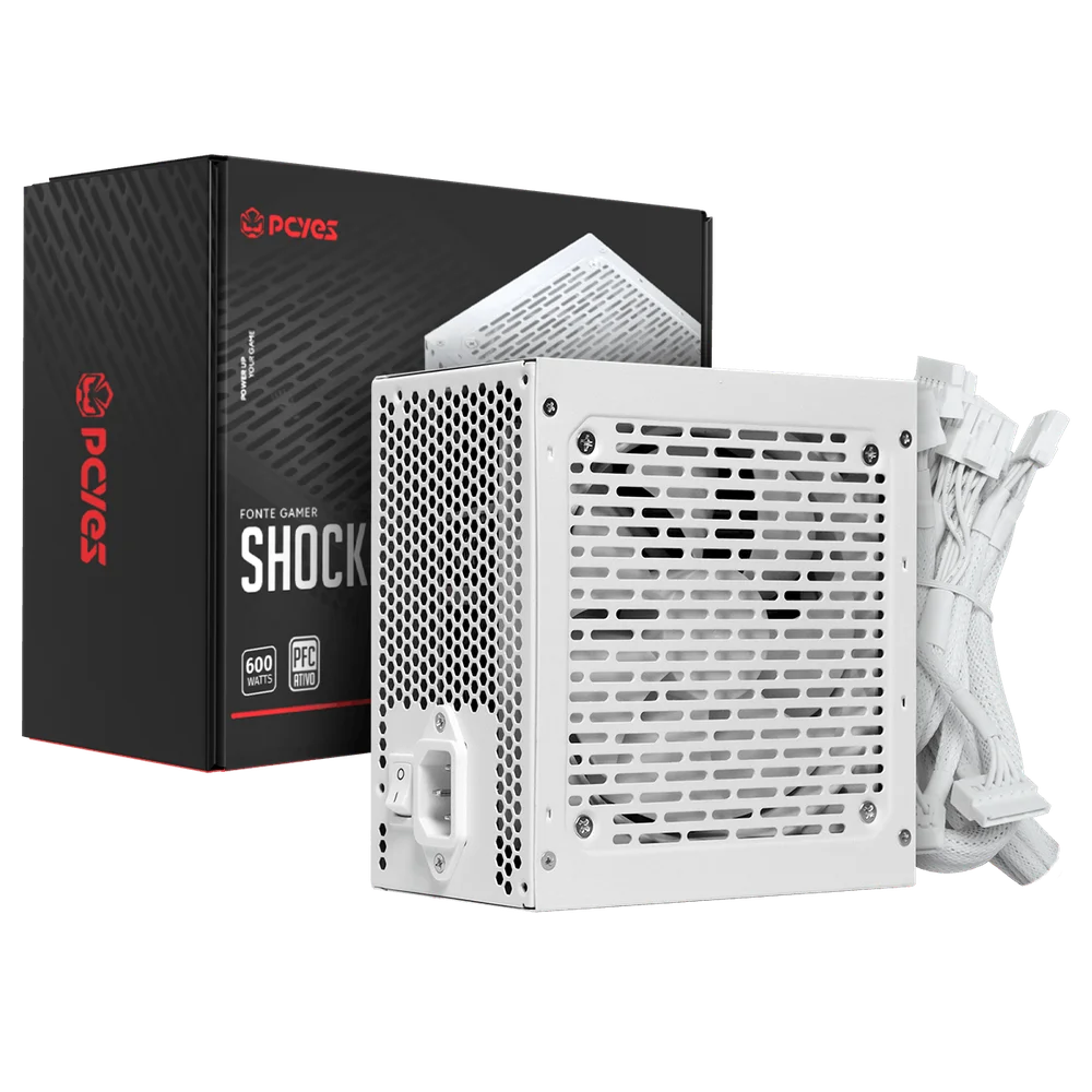 Fonte Gamer PCyes Shocker 600w White Ghost 80 Plus Standard - Pf600shwg