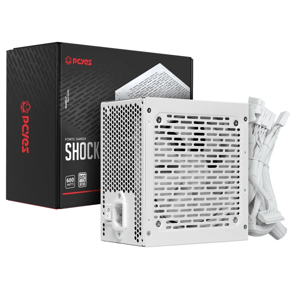 Fonte Gamer PCyes Shocker 600w White Ghost 80 Plus Standard - Pf600shwg