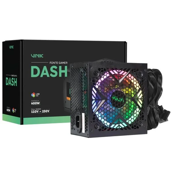 Fonte Gamer Dash 600w Preto Com Fan LED RGB - Vfg600wpr