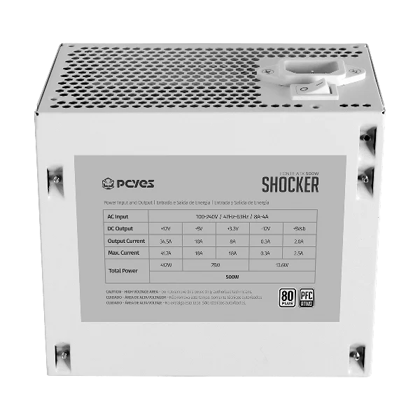 Imagem 5 de 5 do produto Fonte Gamer PCyes Shocker 500w White Ghost 80 Plus Standard - Pf500shwg