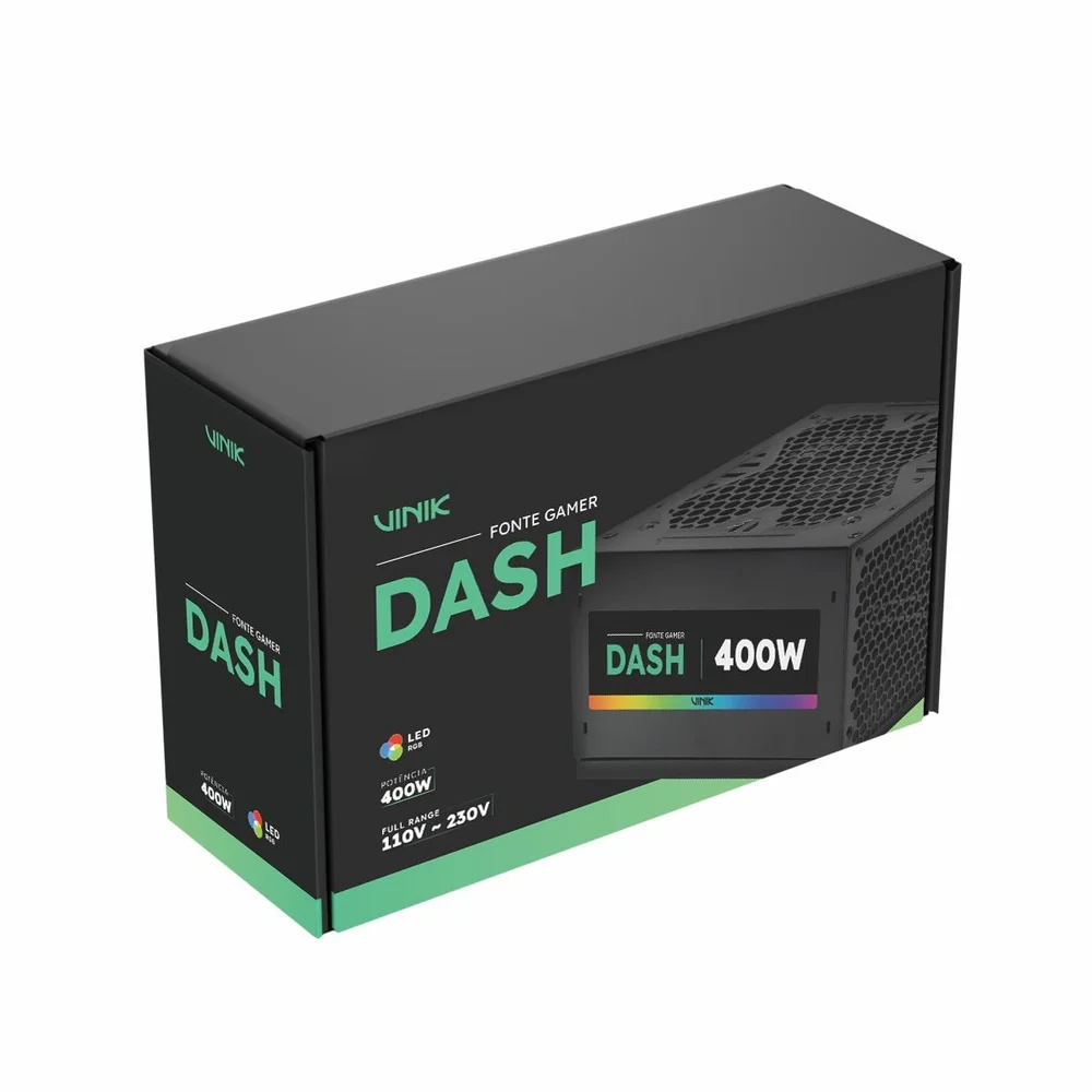 Imagem 4 de 5 do produto Fonte Gamer Dash 400w Preto Com Fan LED RGB - Vfg400wpr