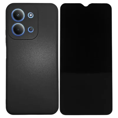 Capinha Aveludada Preta + Película Privacidade De Vidro Para Xiaomi Poco C85