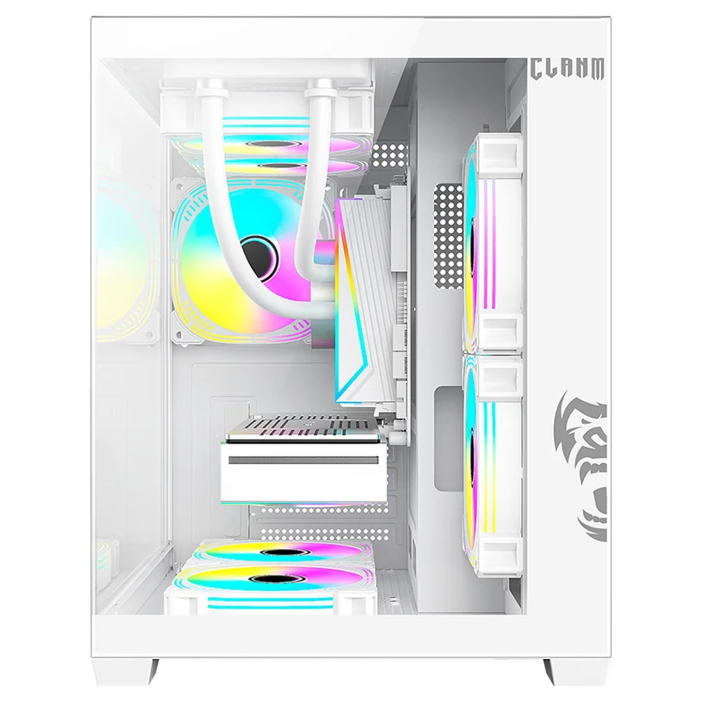 Gabinete Clanm Grodd Snow Branco Mid Tower mATX mini-ITX Suporta VGA 330mm Cooler 160mm ATX