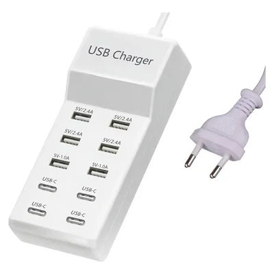 Estação De Carregamento Rápido 50w 10 Usb - 6 Usb A 4 Usb-c