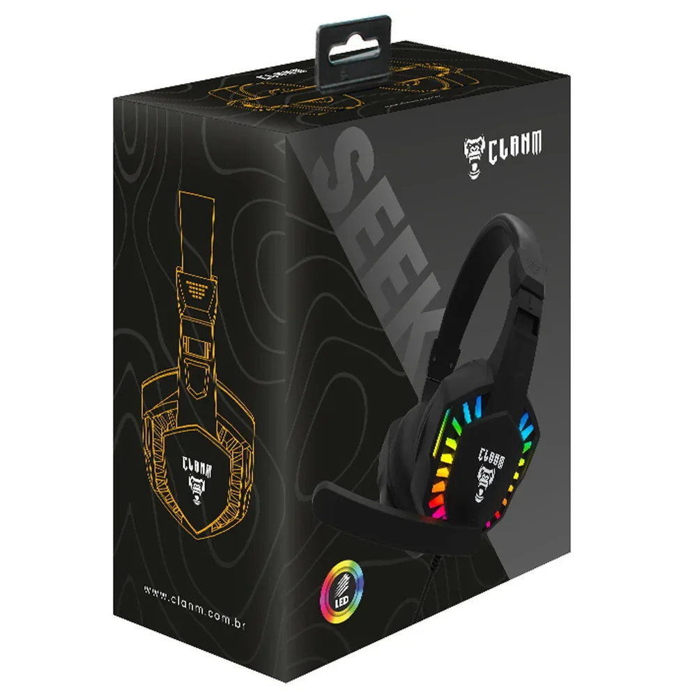 Headset Gamer Cor Preta Night Seek Clanm LED Rainbow Preto Microfone 50hz~10khz