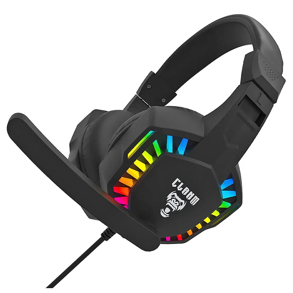 Headset Gamer Cor Preta Night Seek Clanm LED Rainbow Preto Microfone 50hz~10khz