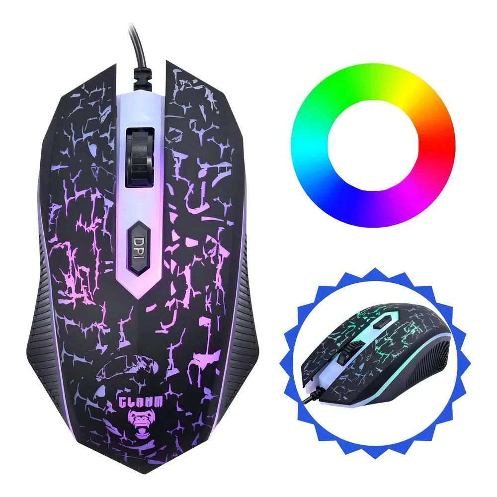 Imagem 2 de 5 do produto Mouse Gamer Clanm CL-MJ806 1200-3600 DPI LED Rainbow 4 Botões Sensor Óptico USB