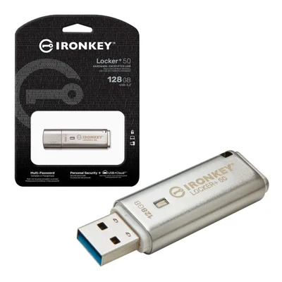 Pen Drive 128GB Usb 3.2  Crip Ironkey  Locker+ 50 145mbs Lei Iklp50/128GB Kingston