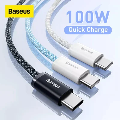 Cabo Premium Baseus Chip E-marker Integrado Usb C Carregamento Rápido 100w 20v/5a, Power Delivery (pd) Transferência Nylon Trançado - 2 Metros, Azul,