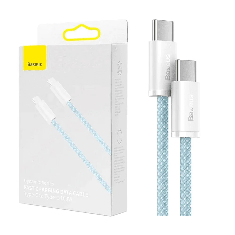 Imagem 3 de 5 do produto Cabo Premium Baseus Chip E-marker Integrado Usb C Carregamento Rápido 100w 20v/5a, Power Delivery (pd) Transferência  Nylon Trançado - 2 Metros, Azul,
