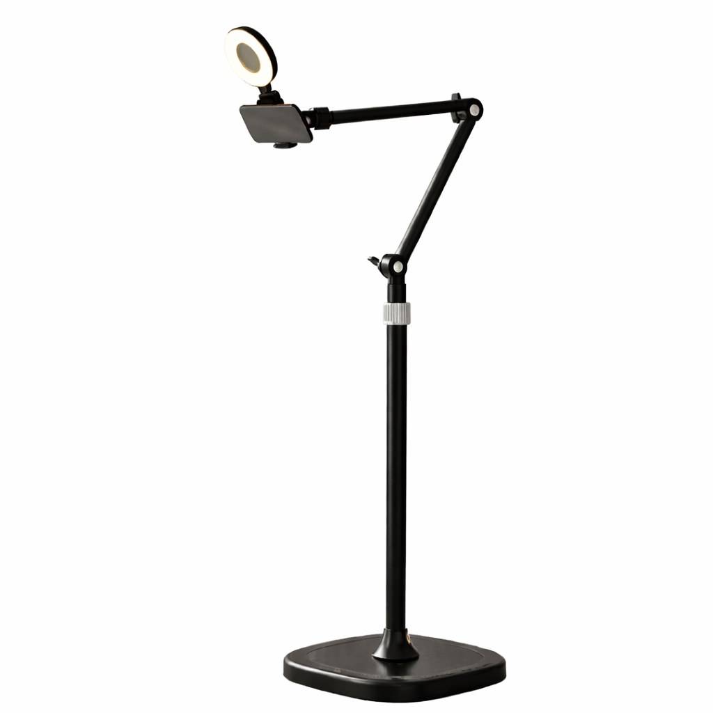 Suporte Celular Com Ring Light Altura Regulável Base Antiderrapante Clip Extensível Estável