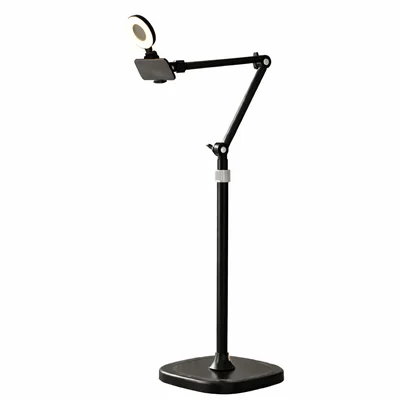 Suporte Celular Com Ring Light Altura Regulável Base Antiderrapante Clip Extensível Estável