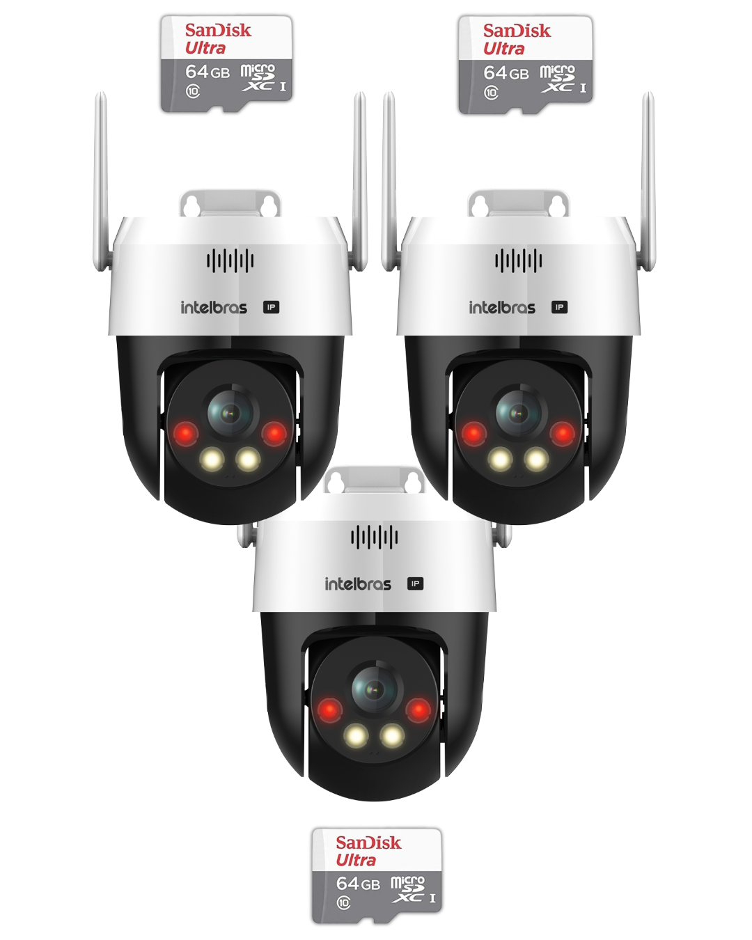 Kit 3 Câmeras Ip Wi-fi Intelbras Vipw 1300 Mini Sd Speed Dome 64gb
