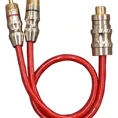 Cabo Y Rca 2 Machos 1 Fêmea 5mm Vermelho Transparente Plug Metal Dupla Blindagem Tech One Áudio Automotivo Premium 5M