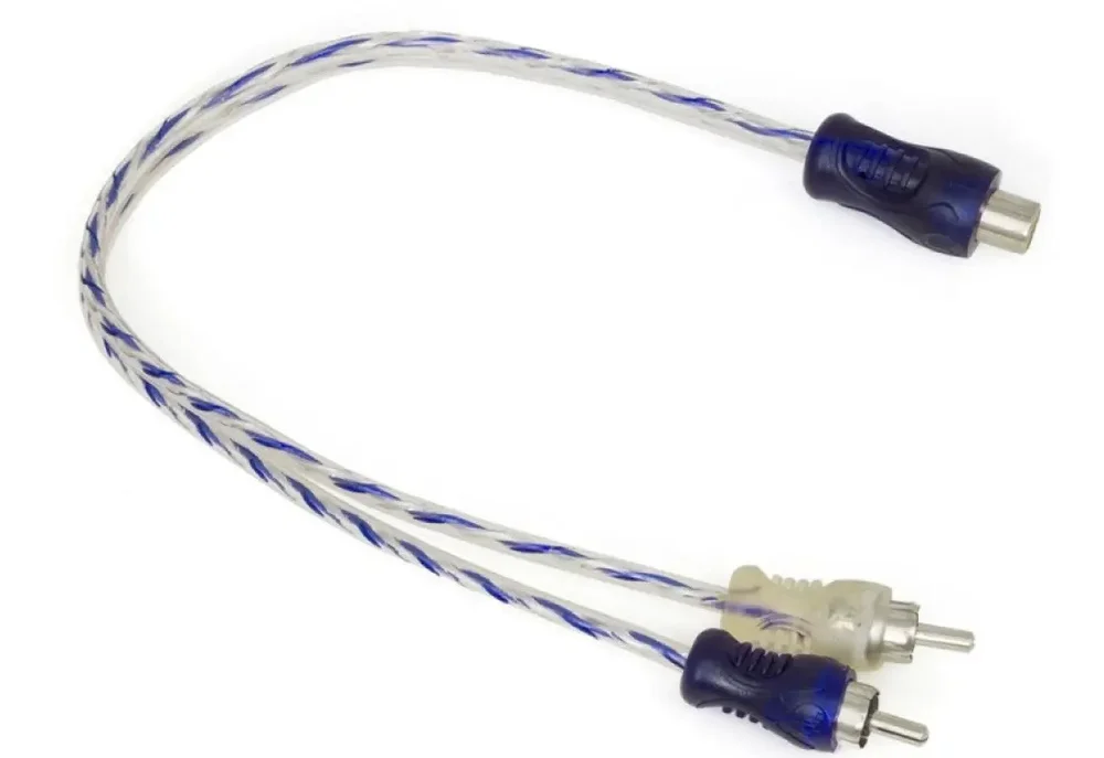 Imagem 2 de 5 do produto Cabo Y Rca 2 Machos 1 Fêmea 4mm Azul/prata Transparente Svart Injetado Blindado Som Automotivo Alta Qualidade