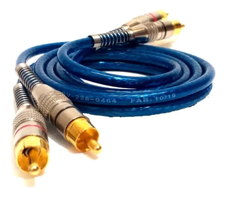 Cabo Rca 1m Azul Transparente Svart 5mm Plug Metal Dupla Blindagem Cobre Som Automotivo Alta Fidelidade Durável