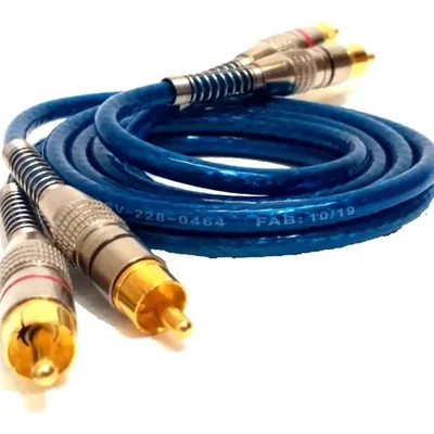Cabo Rca 1m Azul Transparente Svart 5mm Plug Metal Dupla Blindagem Cobre Som Automotivo Alta Fidelidade Durável