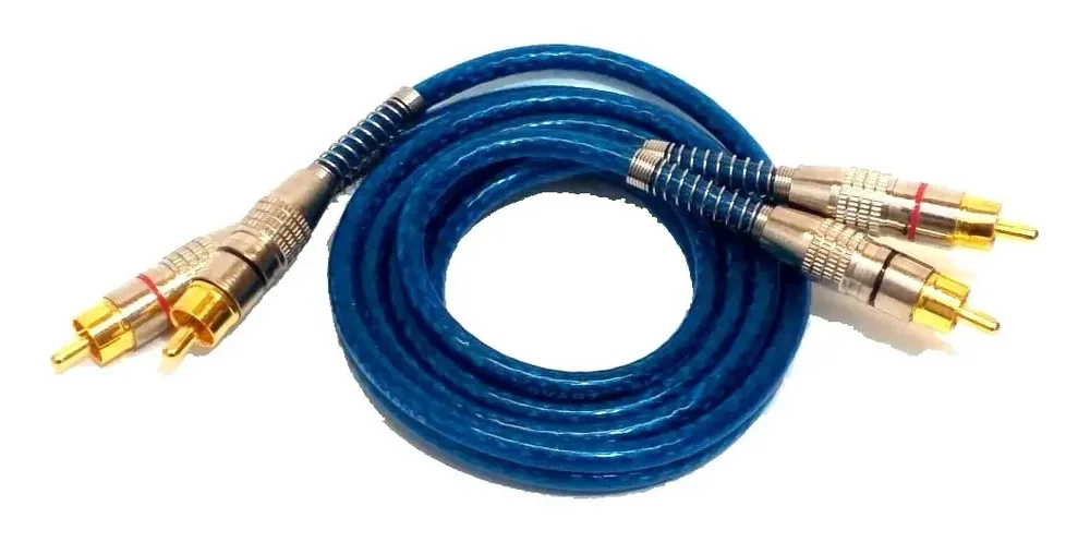 Imagem 2 de 4 do produto Cabo Rca 1m Azul Transparente Svart 5mm Plug Metal Dupla Blindagem Cobre Som Automotivo Alta Fidelidade Durável