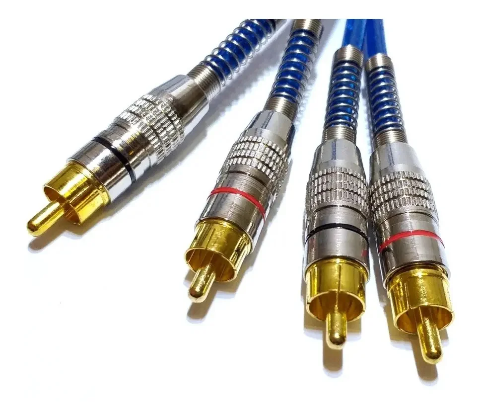 Imagem 3 de 4 do produto Cabo Rca 1m Azul Transparente Svart 5mm Plug Metal Dupla Blindagem Cobre Som Automotivo Alta Fidelidade Durável