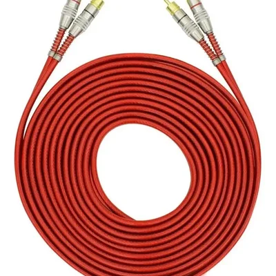 Cabo Rca 5m 5mm Vermelho Transparente Plug Metal Cobre Dupla Blindagem Tech One Som Automotivo Alta Qualidade