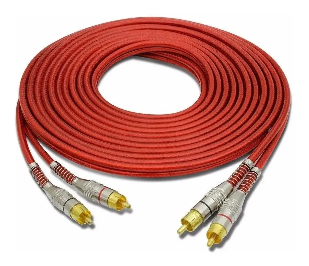 Imagem 2 de 4 do produto Cabo Rca 5m 5mm Vermelho Transparente Plug Metal Cobre Dupla Blindagem Tech One Som Automotivo Alta Qualidade