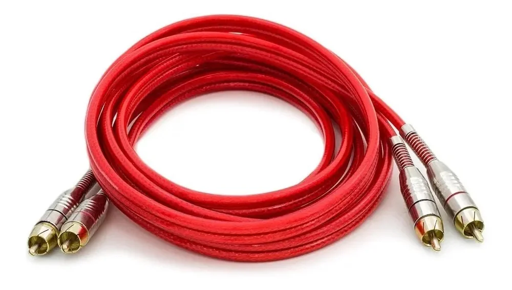 Imagem 3 de 4 do produto Cabo Rca 5m 5mm Vermelho Transparente Plug Metal Cobre Dupla Blindagem Tech One Som Automotivo Alta Qualidade