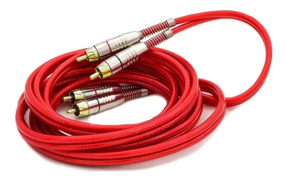 Imagem 4 de 4 do produto Cabo Rca 5m 5mm Vermelho Transparente Plug Metal Cobre Dupla Blindagem Tech One Som Automotivo Alta Qualidade