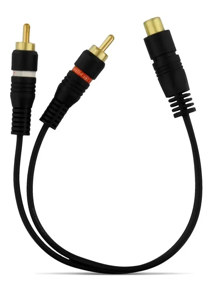 Imagem 2 de 3 do produto Cabo Y Rca 2 Machos 1 Fêmea Tech One Banhado A Ouro Conexão Estável Som Automotivo Alta Qualidade Durável E Resistente