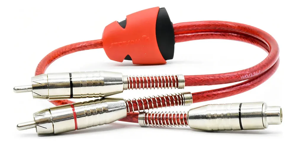 Imagem 3 de 3 do produto Cabo Y Rca 2 Machos 1 Fêmea 40cm Prata Stetsom Blindado Banhado A Níquel Som Automotivo Alta Qualidade Durável