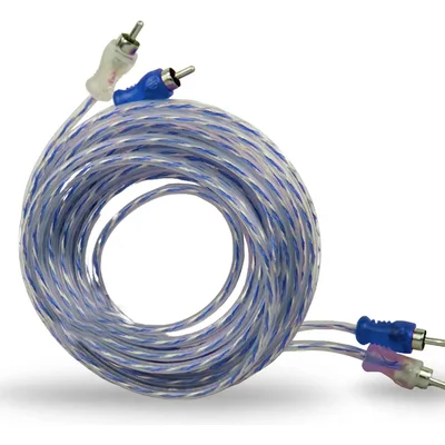 Cabo Rca 5m 4mm Azul/prata Transparente Svart Injetado Blindado Plug Metal Níquel Som Automotivo Alta Qualidade