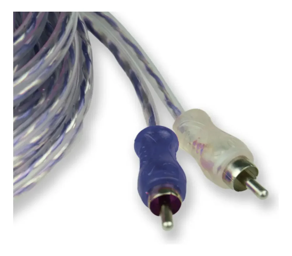 Imagem 2 de 3 do produto Cabo Rca 5m 4mm Azul/prata Transparente Svart Injetado Blindado Plug Metal Níquel Som Automotivo Alta Qualidade