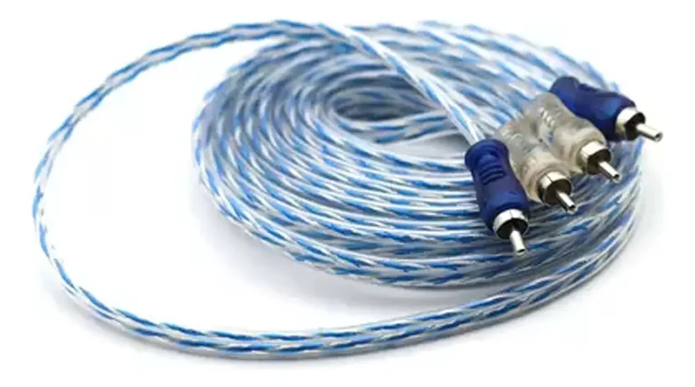 Imagem 3 de 3 do produto Cabo Rca 5m 4mm Azul/prata Transparente Svart Injetado Blindado Plug Metal Níquel Som Automotivo Alta Qualidade