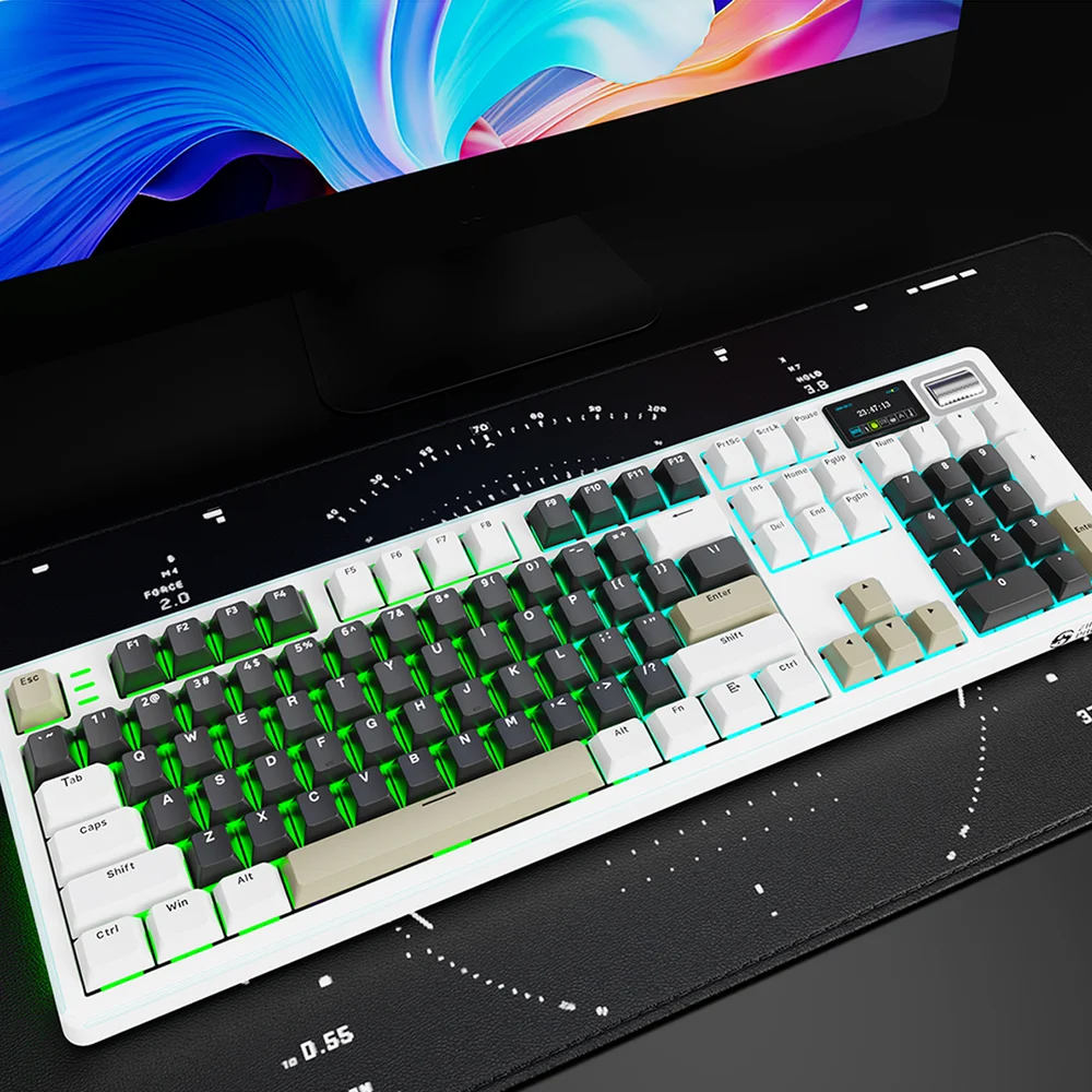 Imagem 5 de 5 do produto Teclado Mecânico Gamer Sem Fio Tri Mode Bluetooth RGB Fire Phoenix Bk-f104 Pro Cheese White Switch Purple