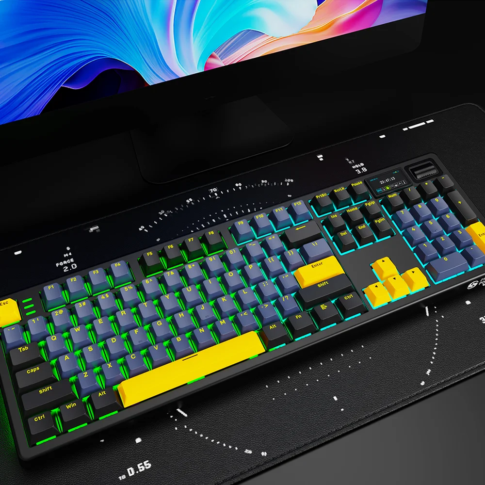 Imagem 5 de 5 do produto Teclado Mecânico Gamer Sem Fio Tri Mode Bluetooth RGB Fire Phoenix Bk-f104 Pro Black Switch Purple