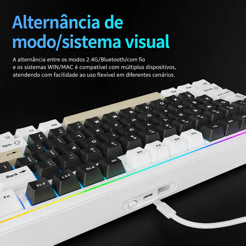 Imagem 5 de 5 do produto Teclado Sem Fio Gamer Mecanico Bluetooth Tri Mode Fire Phoenix Bk-f87 Pro Cheese White Switch Pink Gold