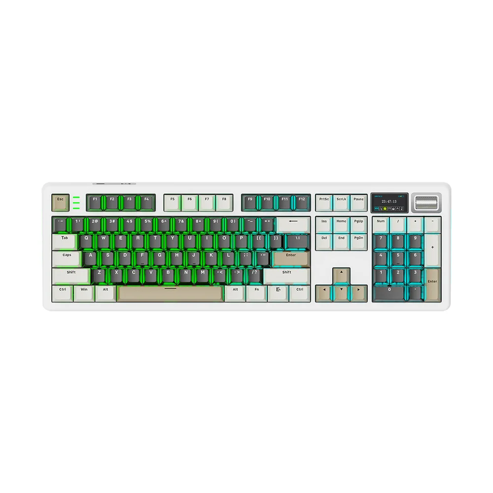 Teclado Mecânico Gamer Sem Fio Tri Mode Bluetooth RGB Fire Phoenix Bk-f104 Pro Cheese White Switch Pink Gold Teclado Mecânico Gamer Sem Fio Tri Mode Bluetooth RGB Fire Phoenix Bk-f104 Pro Cheese White Switch Pink Gold