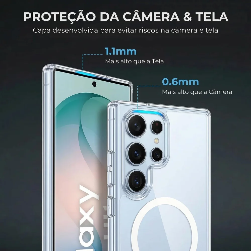 Imagem 3 de 5 do produto Capa Magsafe Galaxy S26+ Plus Magnetica Clear Case Luxo Prem
