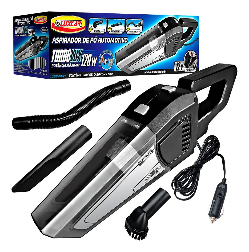 Aspirador De Pó Automotivo Turbolux Luxcar 120w 12v Com Escova Bico Para Cantos E Frestas E Tubo Prolongador