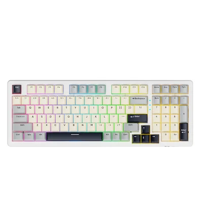 Teclado Sem Fio Gamer Mecanico Bluetooth Tri Mode Fire Phoenix Bk-f99 Pro Blue And White Switch Pink Gold