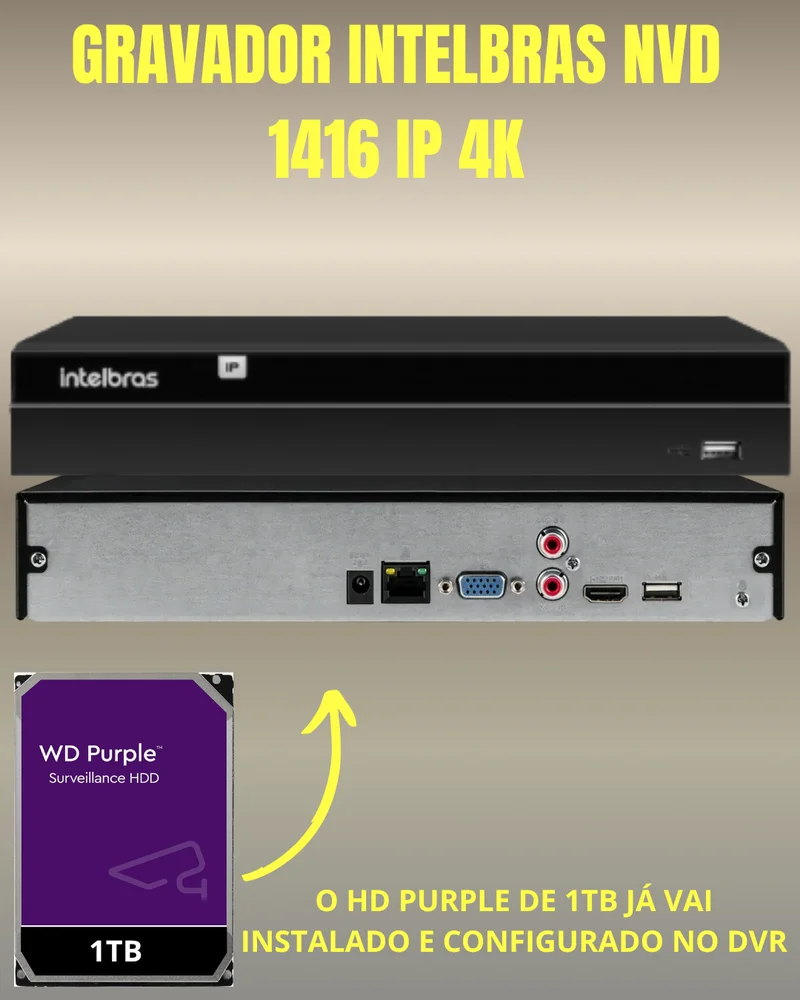 Imagem 2 de 3 do produto Gravador De Vídeo Intelbras Nvd 1416 16 Canais Ip 4k Hd 1TB Purple