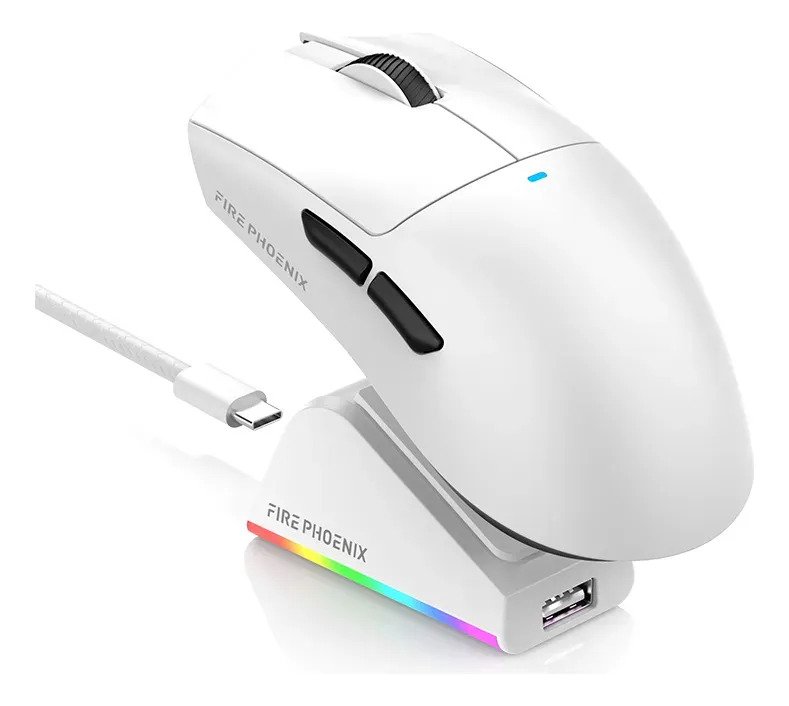 Mouse Gamer Sem Fio Bluetooth 26000 Dpi Paw3395 Fire Phoenix Bk-r11x Branco