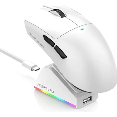 Mouse Gamer Sem Fio Bluetooth 26000 Dpi Paw3395 Fire Phoenix Bk-r11x Branco