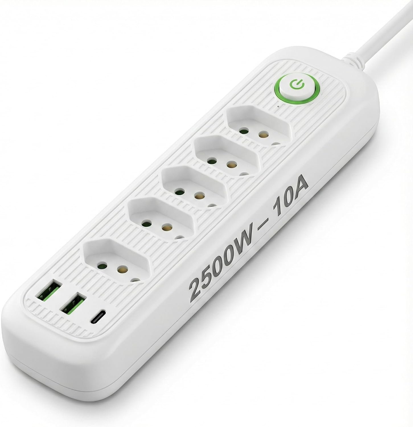 Régua  Energia 5 Tomadas + Usb  Tipo-c Cabo 2m  Filtro Linha