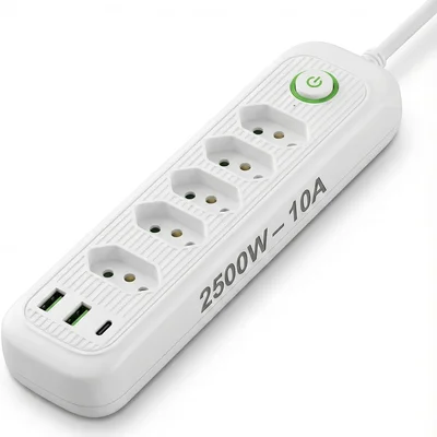 Régua  Energia 5 Tomadas + Usb  Tipo-c Cabo 2m  Filtro Linha