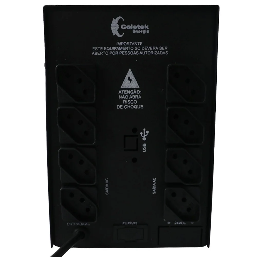 Imagem 3 de 5 do produto Nobreak Coletek Ups Safe Pg Ii 1500va, Bivolt 115v/220v, Saída 115v, 8 Tomadas, 2x Bat. 12v 7ah - Safepgii-1500ba-2b08t