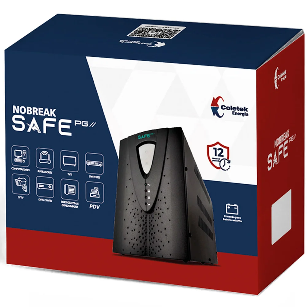 Imagem 5 de 5 do produto Nobreak Coletek Ups Safe Pg Ii 1500va, Bivolt 115v/220v, Saída 115v, 8 Tomadas, 2x Bat. 12v 7ah - Safepgii-1500ba-2b08t